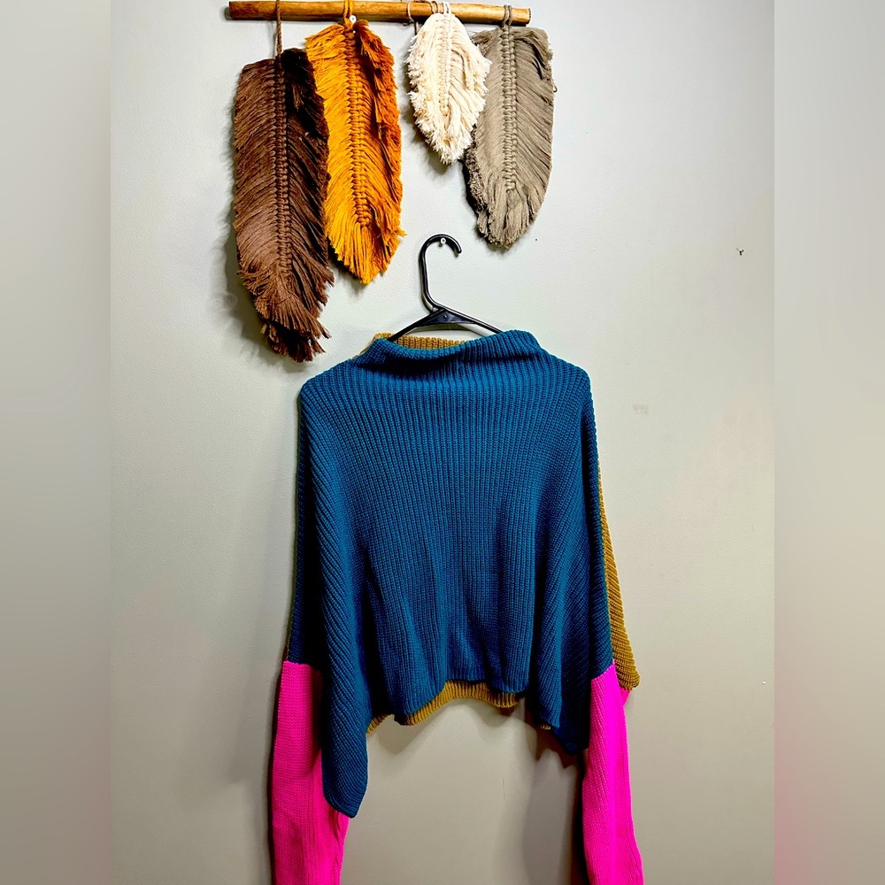 Turquoise Blue Color Block Sweater partially new